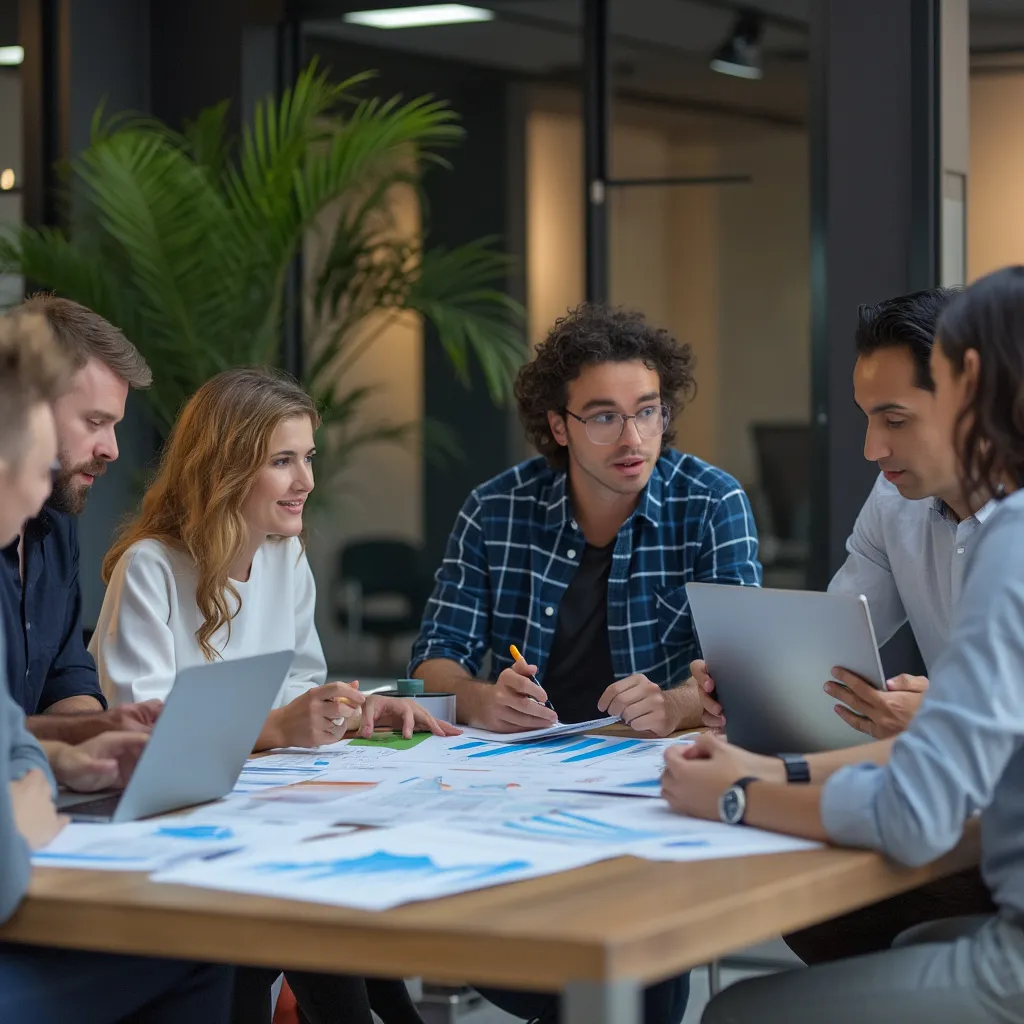 Reunión de equipo discutiendo estrategias de inversión